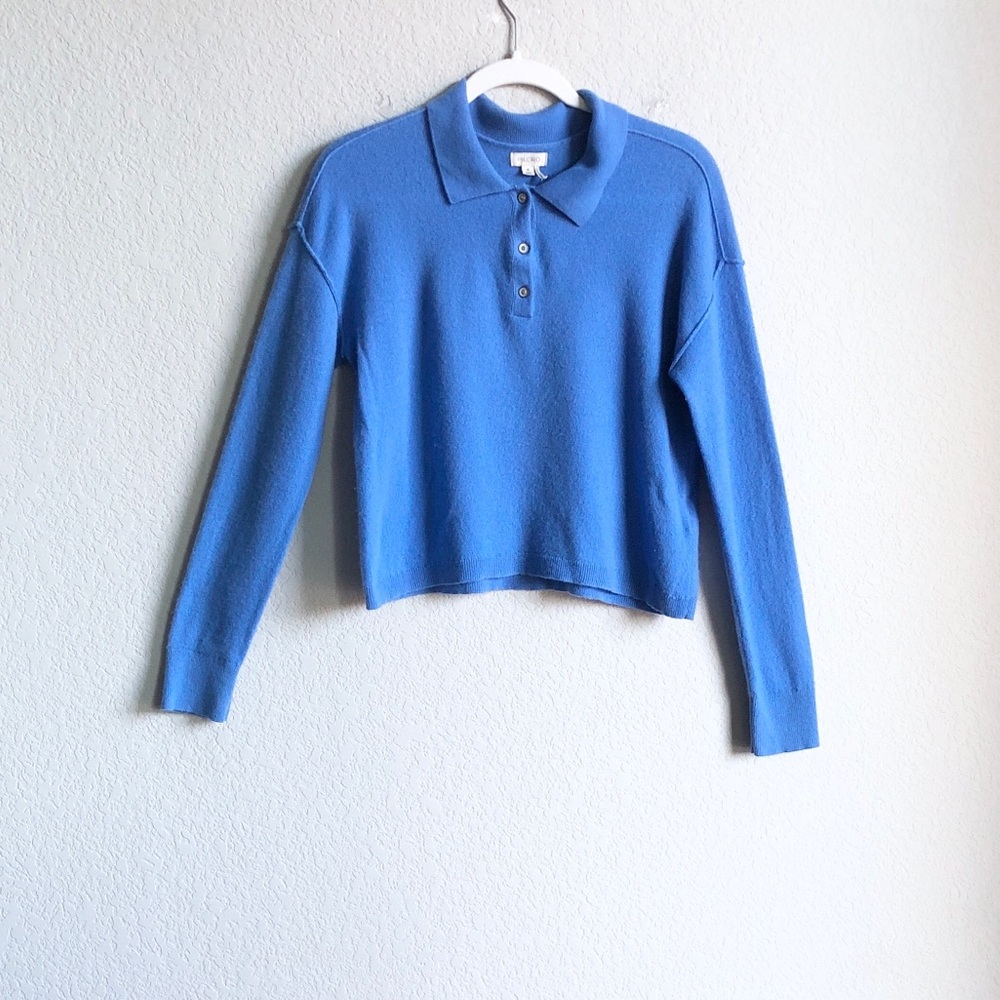 Pilcro Jensen Cashmere Cropped Polo Sweater Blue Small